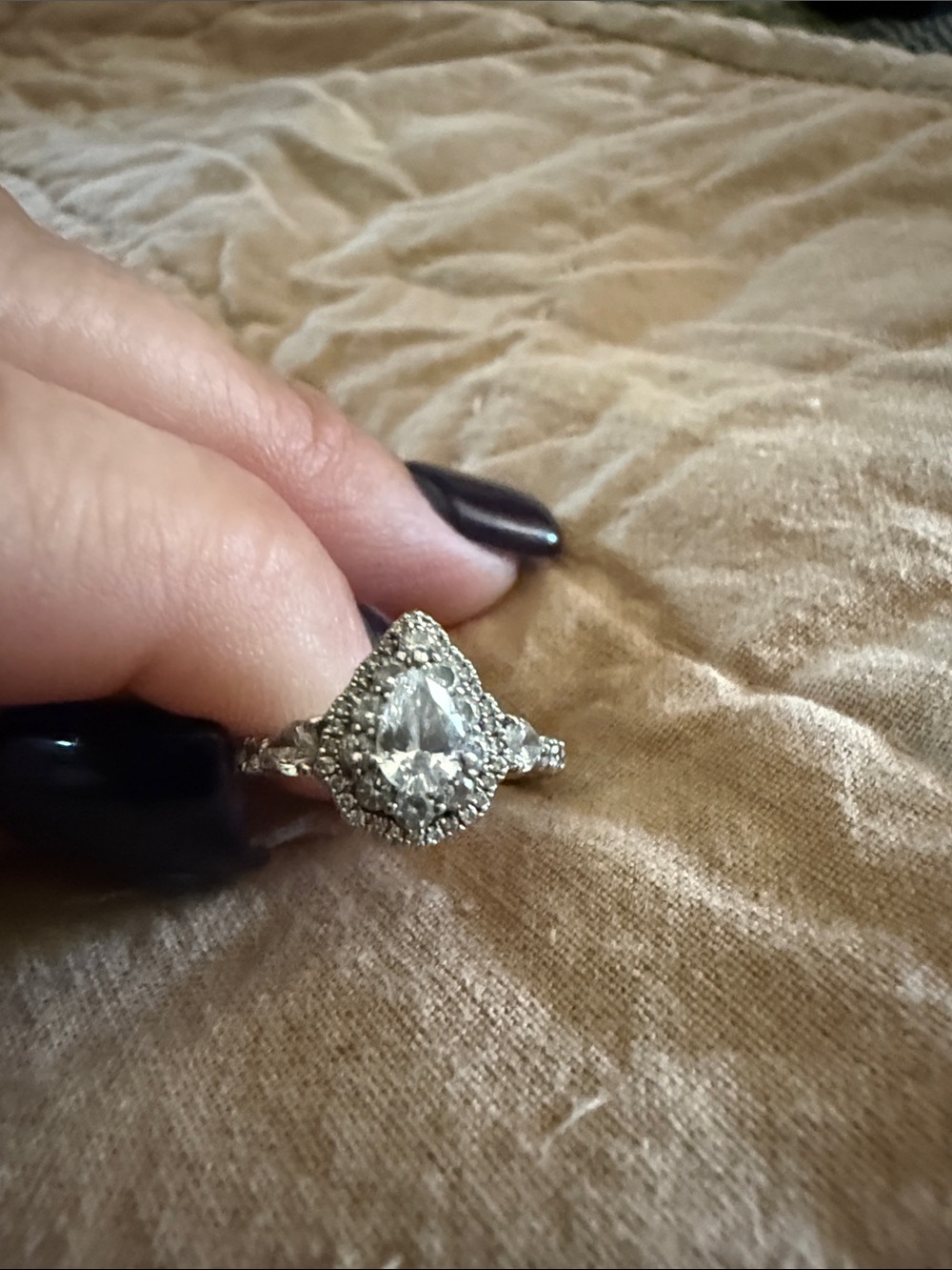 Elegant Pear-Cut Halo Cocktail Ring - Silver